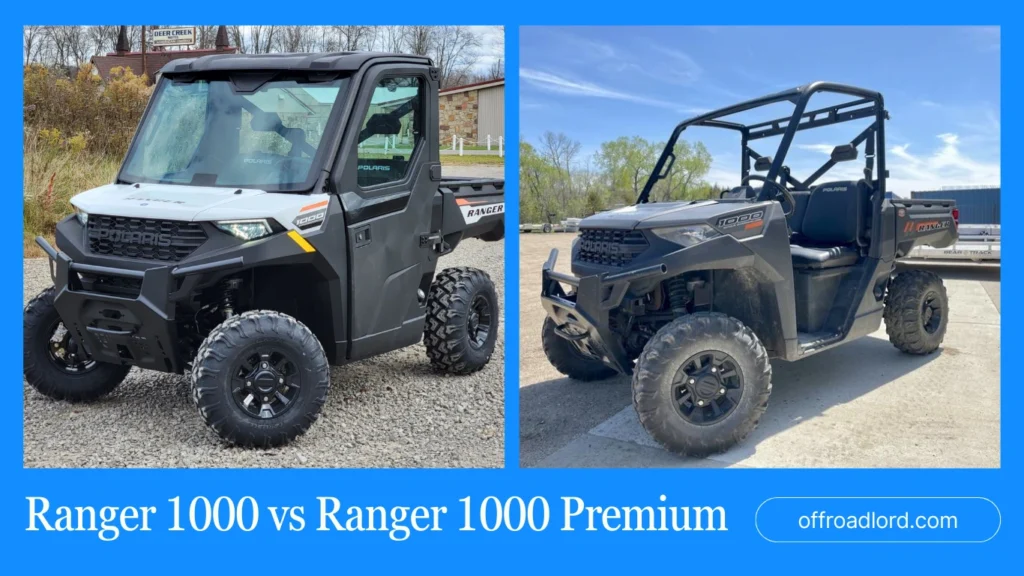 Polaris Ranger 1000 vs Ranger 1000 Premium showing roof and winch differences