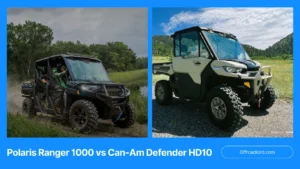 Polaris Ranger 1000 beside Can-Am Defender HD10, 2025 comparison.