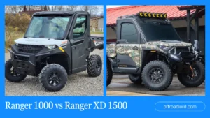 Polaris Ranger 1000 and Ranger XD 1500 parked with trailers for comparison
