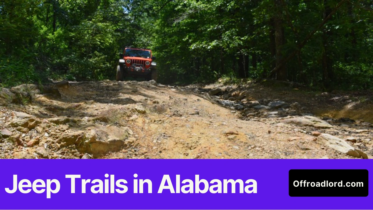 A Jeep on a rocky Alabama off-road park climb with a spotter, showing the terrain and prep behind jeep trails Alabama.